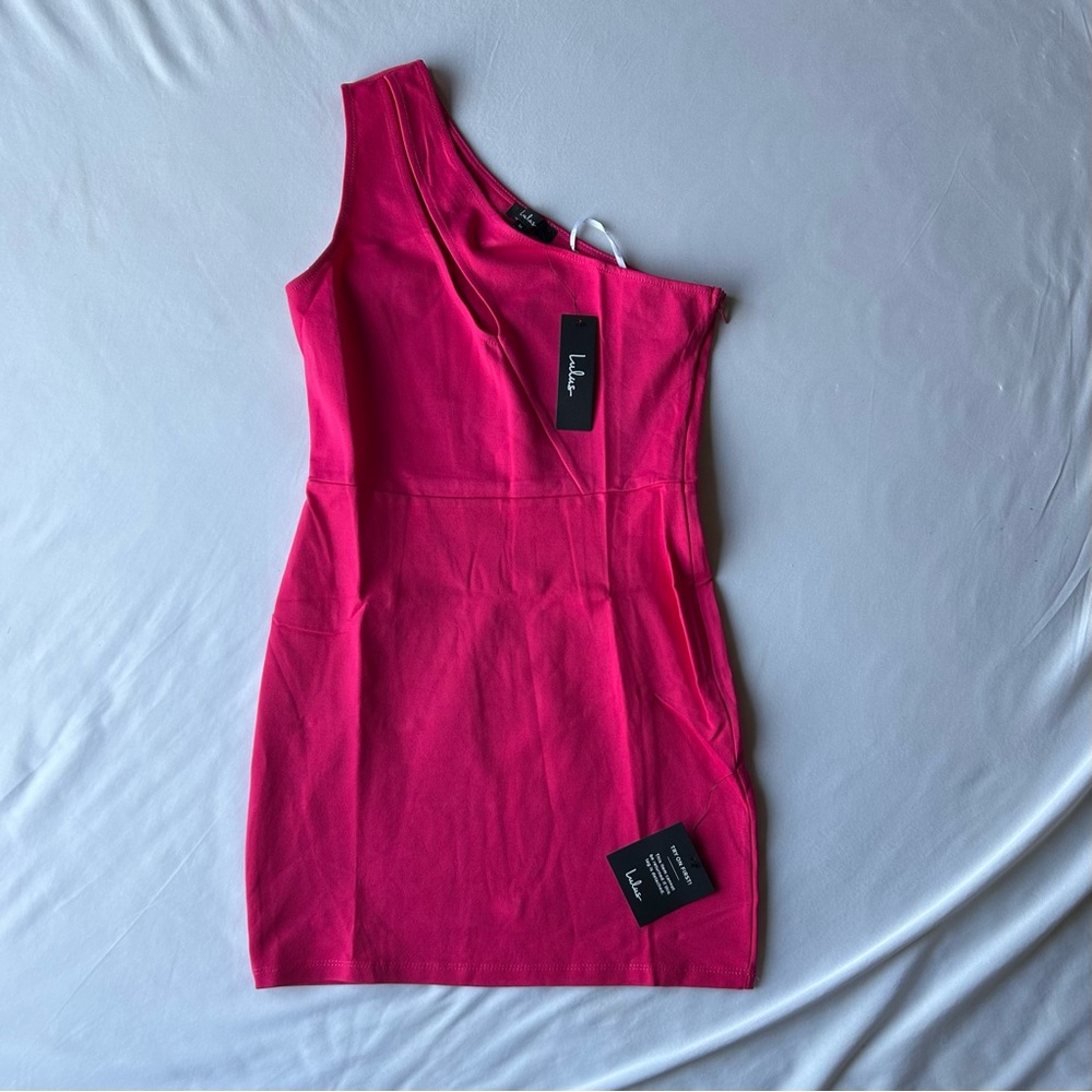 NWT Lulus Down to Party Hot Pink One-Shoulder Cutout Bodycon Mini Dress - Picture 4 of 6